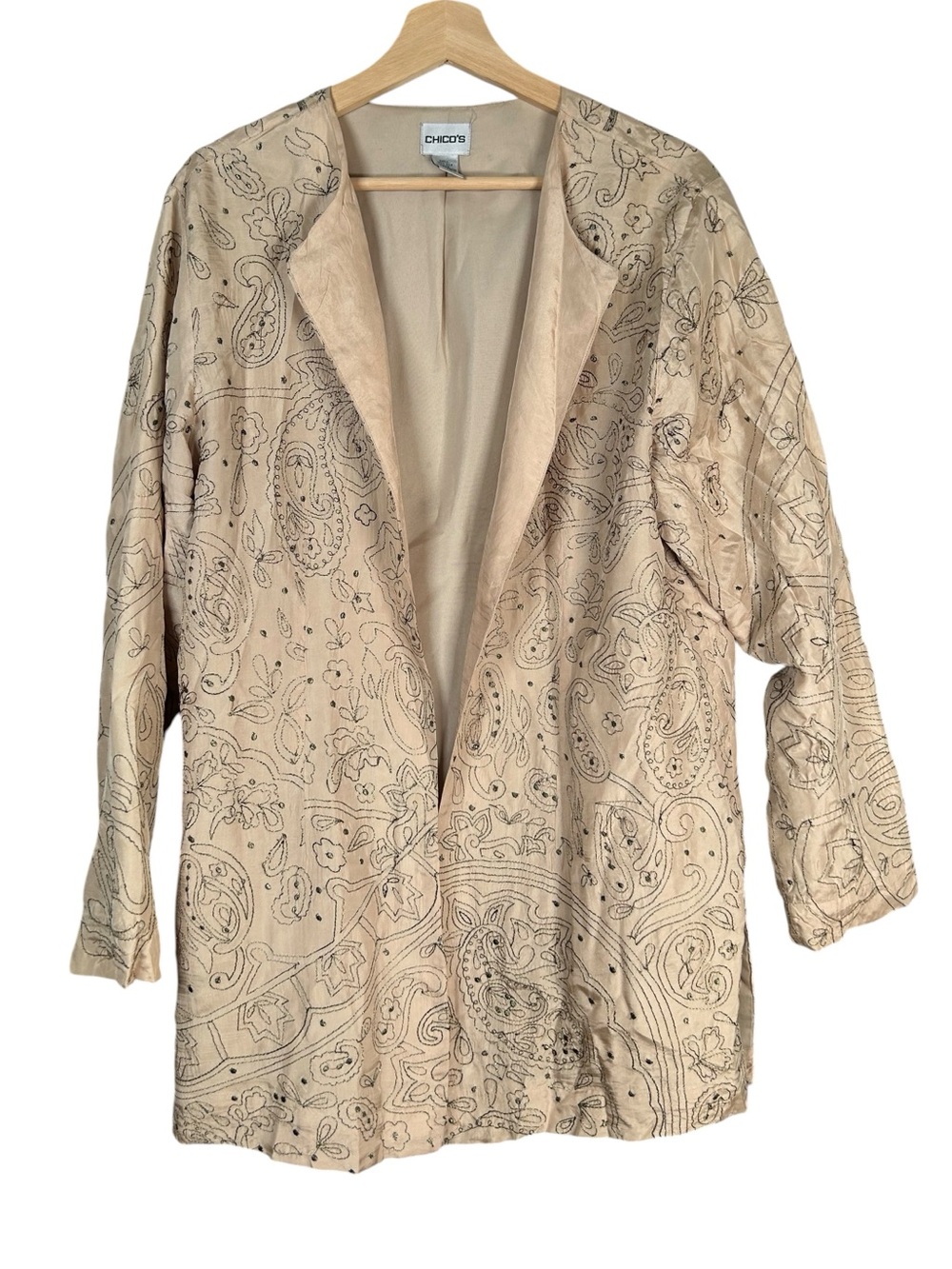 Chico's 100% Silk Blazer Jacket Embroidered Beaded Size 2